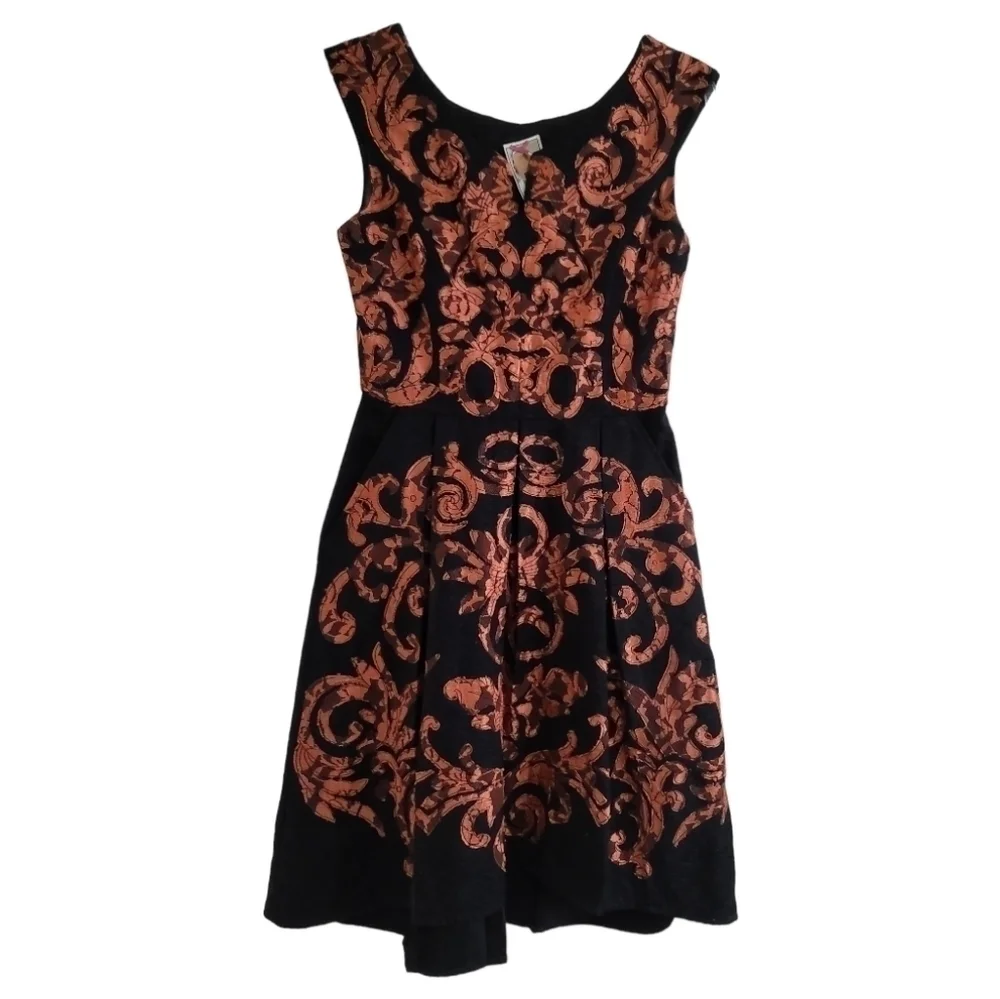 Anthropologie Yoana Baraschi Black Mirissa Dress Appliqued Lace Size 0